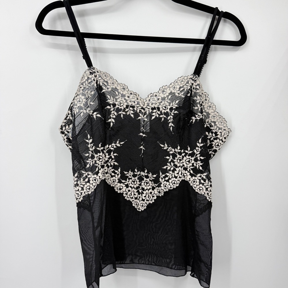 Wacoal Black Sheer Mesh Floral Lace Camisole Tank Top XL 61191